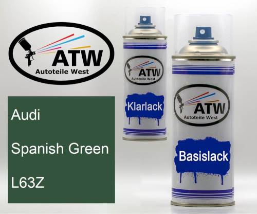 Audi, Spanish Green, L63Z: 400ml Sprühdose + 400ml Klarlack - Set, von ATW Autoteile West.